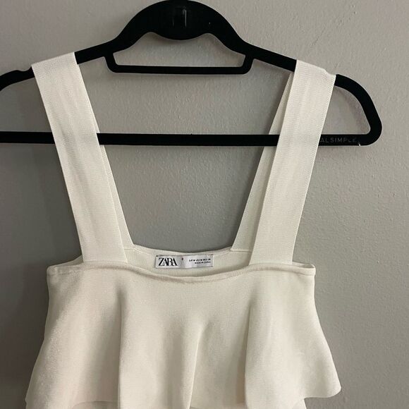 Zara White Tiered Square Neck Cropped Shirt Size Medium - Picture 3 of 9